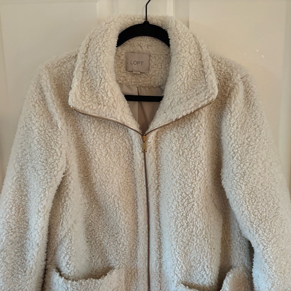 Loft Ivory Sherpa Teddy Jacket Coat - M - Picture 4 of 12